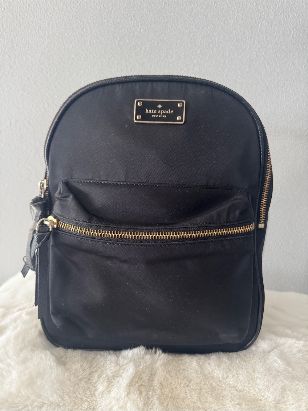 Kate Spade Black Nylon Mini Backpack with Gold Hardware